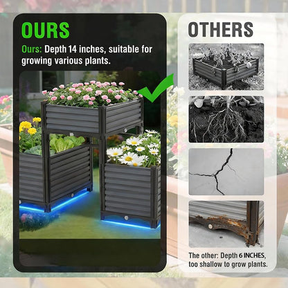 3PCS Raised Garden Beds Outdoor with Legs Planter Box, 47x16x21in Reinforced Support Rods, Drainage Grid, Multi-Combination Options for Vegetables, Flowers, Herbs, Ideal for Balcony, Patio Gardening