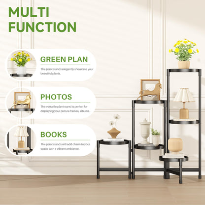Biciyarn Plant Stand Indoor Outdoor with Metal Tray 6 Tiered Corner Plant Holders for Folding Plants Flower Pot Holder Display Stand for Living Room Balcony Garden-Black