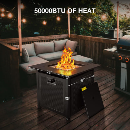 hykolity 28 inch Fire Pit Table, 50000 BTU Patio Heater, 2 in 1 Outdoor Gas Fire Pit with Removable Lid & Lava Stone, CSA-Certified for Gas Fire Pit, Deck Garden Backyard
