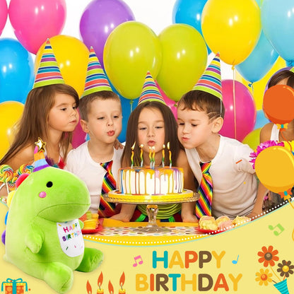 Birthday Dinosaur Plush Stuffed Animal - 12" Green Plush Toy with Light & Happy Birthday Music, Weighted Dino Plushie, Cute Kawaii Soft Pillow Gifts Stuffies for Boys Girls Babies Kids Decorations