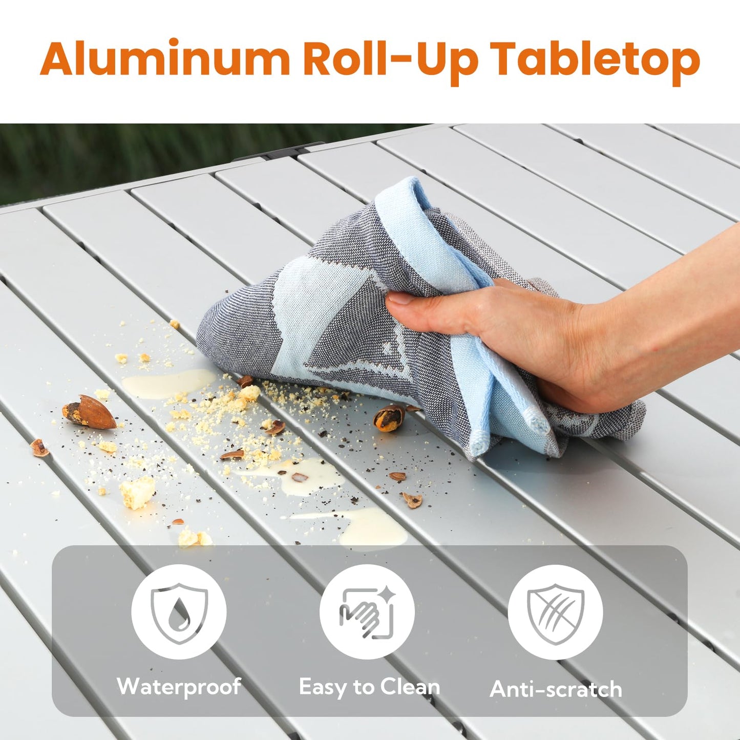 Large 46.4" Camping Table for 2-6 People - 220lbs Capacity Heavy Duty Foldable Outdoor Table with Aluminum Roll-Up Top & Carry Bag, Portable Picnic Desk for BBQ, Tailgating, Backyard (Silver)