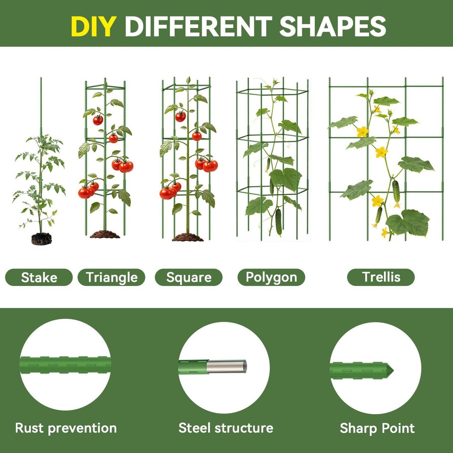 Halatool 6 Pack Tomato Cages for Garden Plant Support Stakes, 48 Inch Adjustable Tomato Trellis for Pots & Raised Garden Bed, Tomato Cage for Climbing Plants Eggplant Pepper Cucumber Bean Outdoor