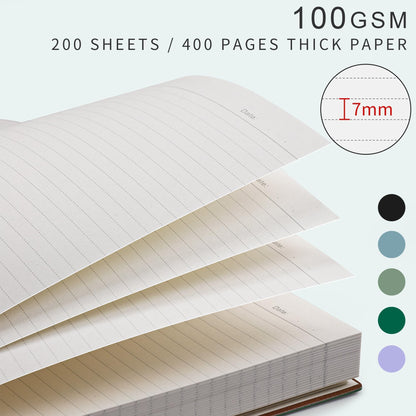 EMSHOI B5 College Ruled Notebook, Large 7.48" x 10.15", 400 Pages 100GSM Ink-Proof Faux Leather Softcover Lay-Flat Lined Journal for Work Office School Bible Study Writing, Dark Green