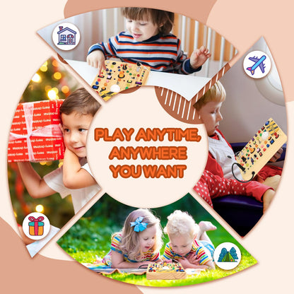 Busy Board with 19 LED Light Switches, Montessori Toys for 1 2 3 Years Old, Wooden Sensory Board, Toddlers Activity Travel Toys for 1 2 3 Year Old Boy & Girl Birthday Gift (Big)