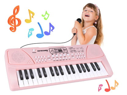 M SANMERSEN Upgraded 37 Key Kids Piano Keyboard with Microphone Music Toys for 3 4 5 6 Year Old Girls Gifts, Pink