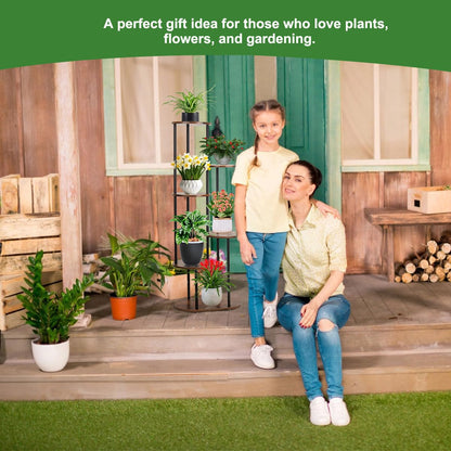 Exrisiry Plant Stand Indoor - 6 Tiers Plant Holder Indoor 7 Pots Flower Plant Shelf, 44.8 Inch Tall Large Wooden Plant Rack for Living Room, Patio, Balcony Decor, Gardening Gift, Black