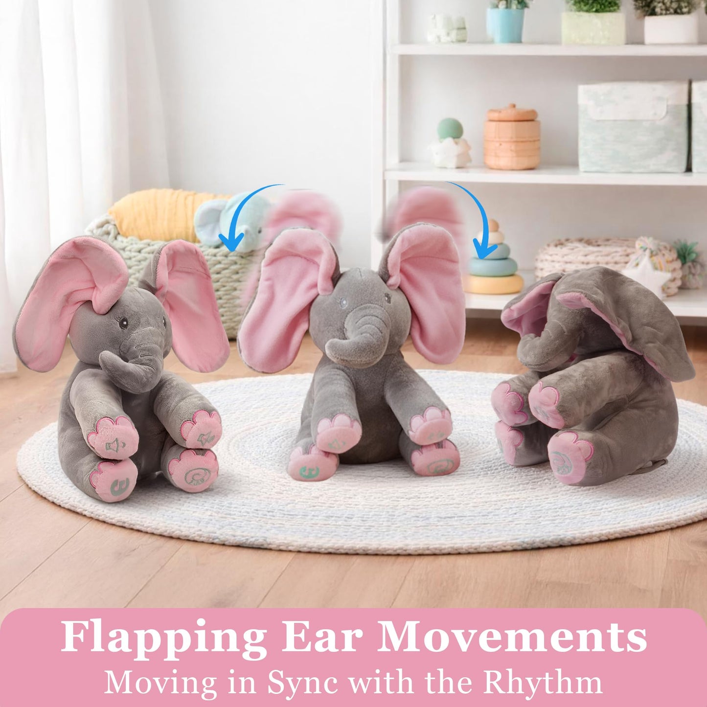 Dimple Kaia Peek A Boo Elephant Toy, Interactive Singing Stuffed Animal Plush with Moving Ears, Musical Stuffed Animal for Babies and Toddlers, Adorable Elephant Baby Toy
