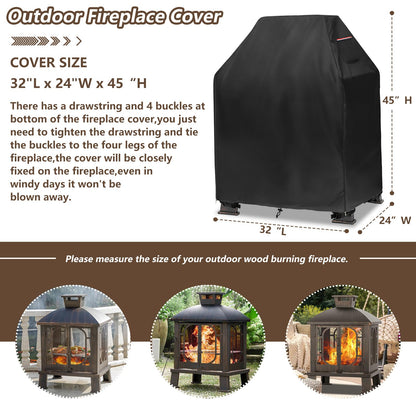 Outdoor Fireplace Cover,Heavy Duty 600D Waterproof Square Chimineas Fireplace Covers,Cover for Panovue Chiminea Fire Pit,32" L x 24" W x 45" H,Black