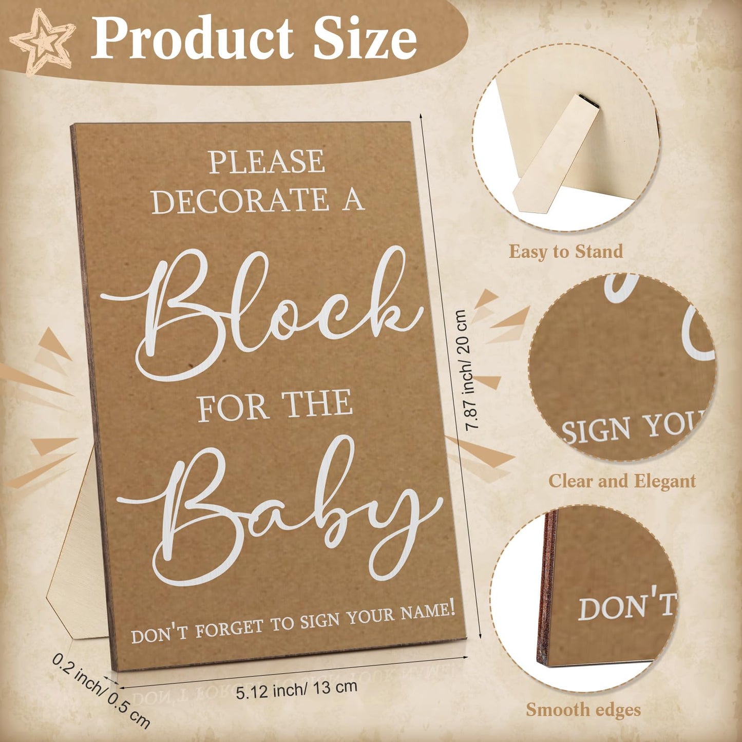Tatuo 75 Pcs Baby Shower Block Games Here Comes The Son Baby Shower Decor 50 Blank Wooden Blocks 1 Decorate a Block Sign and 24 Paint Markers Party Decorations Activities for Guests(Kraft)