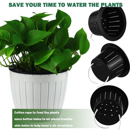 3 Packs 6.5 Inches Self Watering Pots for Indoor Plants Large Plastic African Violet Pots Home Flower Pot Planters for Devil's Ivy, Spider Plant, White
