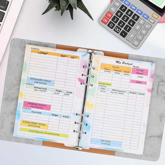 Toplive 3 Pack A5 Planner Refill 82 Sheet Colored Monthly Weekly Planner Refill Paper 6 Hole Budget Sheets Expense Tracker Inserts for A5 Binder Cover Bill Saving Organizer, Colorful