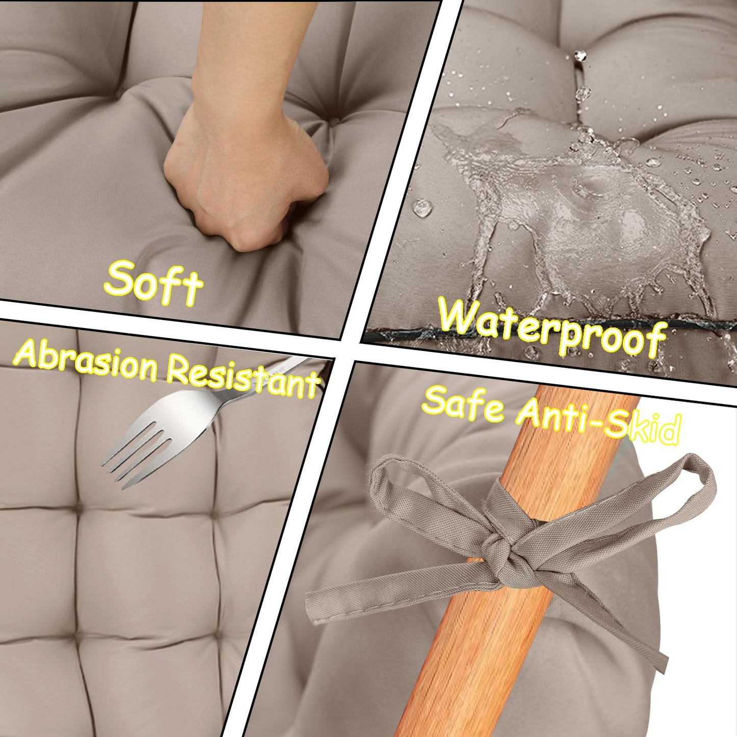 VKETU Porch Swing Cushion Three Seat, Waterproof Swing Cushions Replacement with Backrest, Outdoor Garden Furniture Patio 4" Thickened Cushions with Ties (Khaki, 40 x 55in)