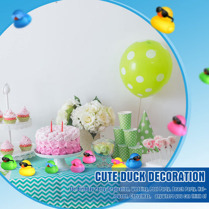 Chivao 36 Pcs Mini Rubber Ducks with 36 Sunglasses Rubber Ducks in Bulk Bathtub Duckies Toys for Kids Christmas Valentine Gifts Birthday Party Favors Cruise(Multi Color,Duck with Sunglasses)