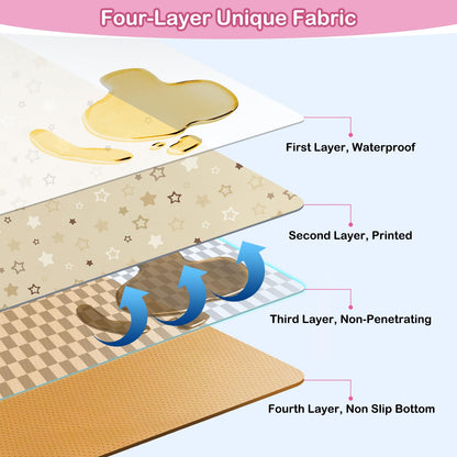 Basumee Splat Mat High Chair Mat Waterproof Baby Play Splat Mat for Under High Chair Food Catcher Highchair Mat for Floor Non Slip Bottom, Brown Stars, 46x42 Inches