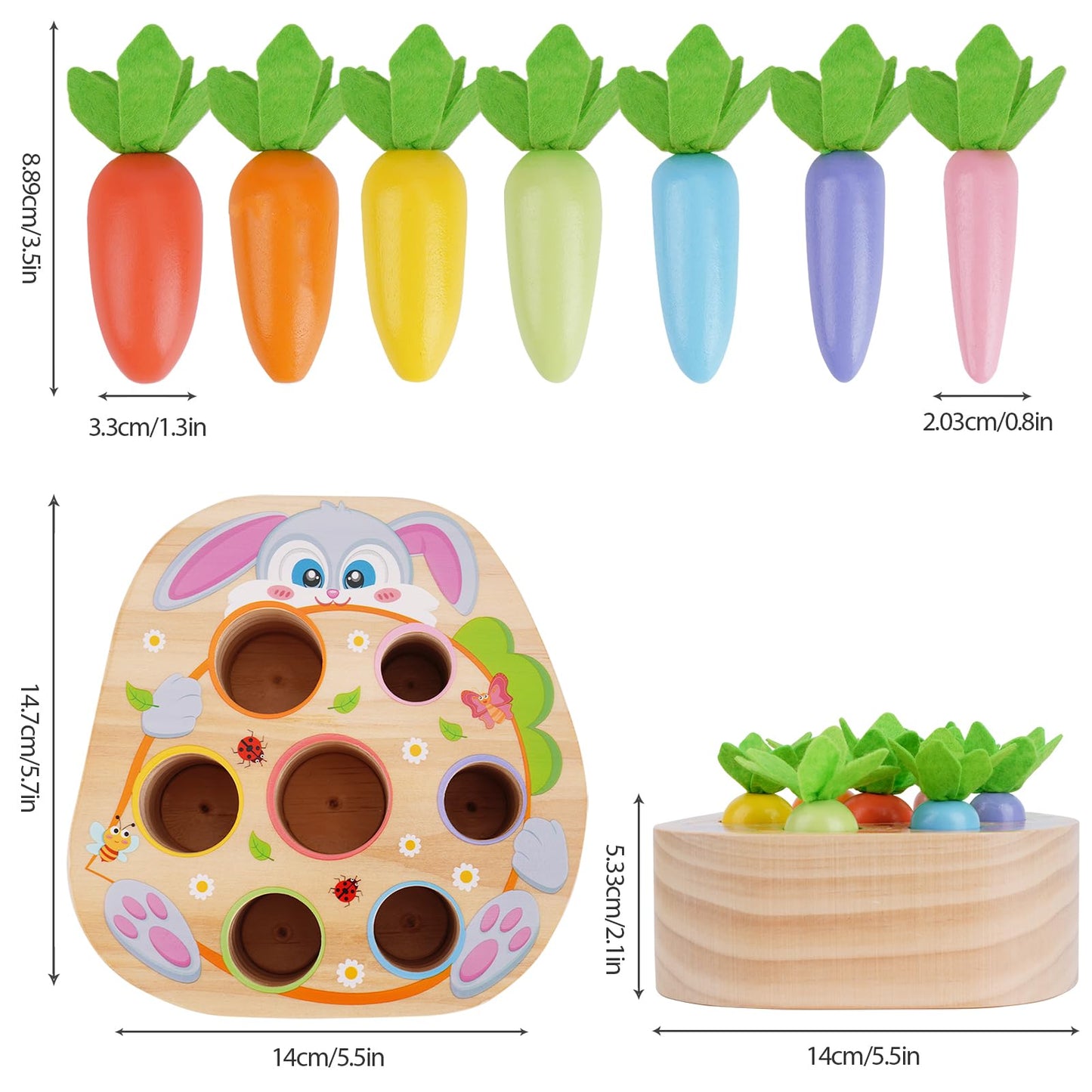 KMTJT Montessori Toys for 1 2 3 Year Old Toddlers, Rabbit Carrot Harvest Game Wooden Toys for 6-12 Months Baby Boys and Girls, Shape Sorting Matching 1st Birthday Easter Gifts for Babies 1-3 (Macron)