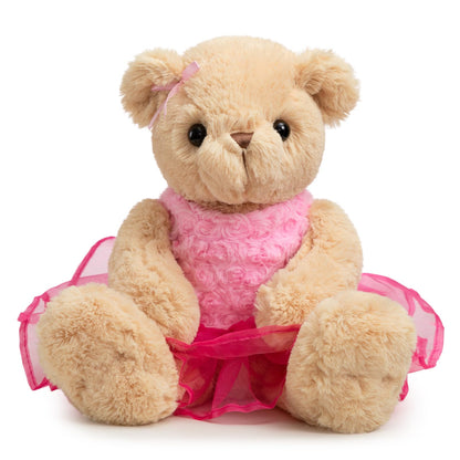 WENMOTDY Ballerina Teddy Bear Stuffed Animal Cute Plush Bear in Tutu Skirt Birthday Dance Recital Gifts for Girls Kids 21’’ Pink