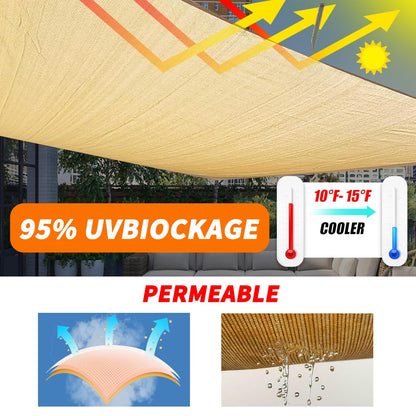 8'x8' Sun Shade Sail Curved Commercial Outdoor Shade Cover Turquoise Rectangle Heavy Duty Permeable 185GSM Outdoor Shades for Patio Garden Sandbox