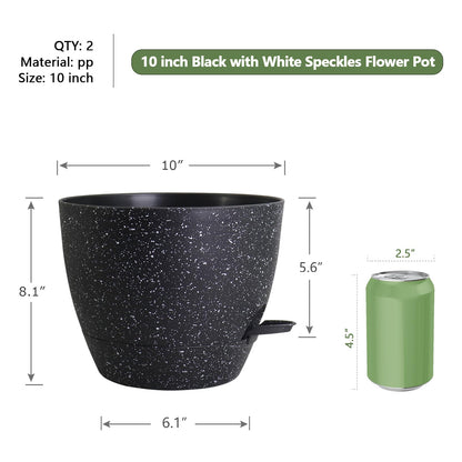 WSMKSZ 10 inch Self Watering Pots, Planter, Plant Pots with Mesh Drainage Holes for Indoor Outdoor House Plants and Garden, Pack of 2 Plastic Flower Pots with Deep Reservoir, Speckled Black