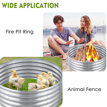 2Pcs 3X3X1.5 Ft Round Galvanized Raised Garden Bed Kit, Silver Outdoor Planter Garden Bed, Metal Raised Box for Fruits, Vegetables and Herb, Fire Pit Rings
