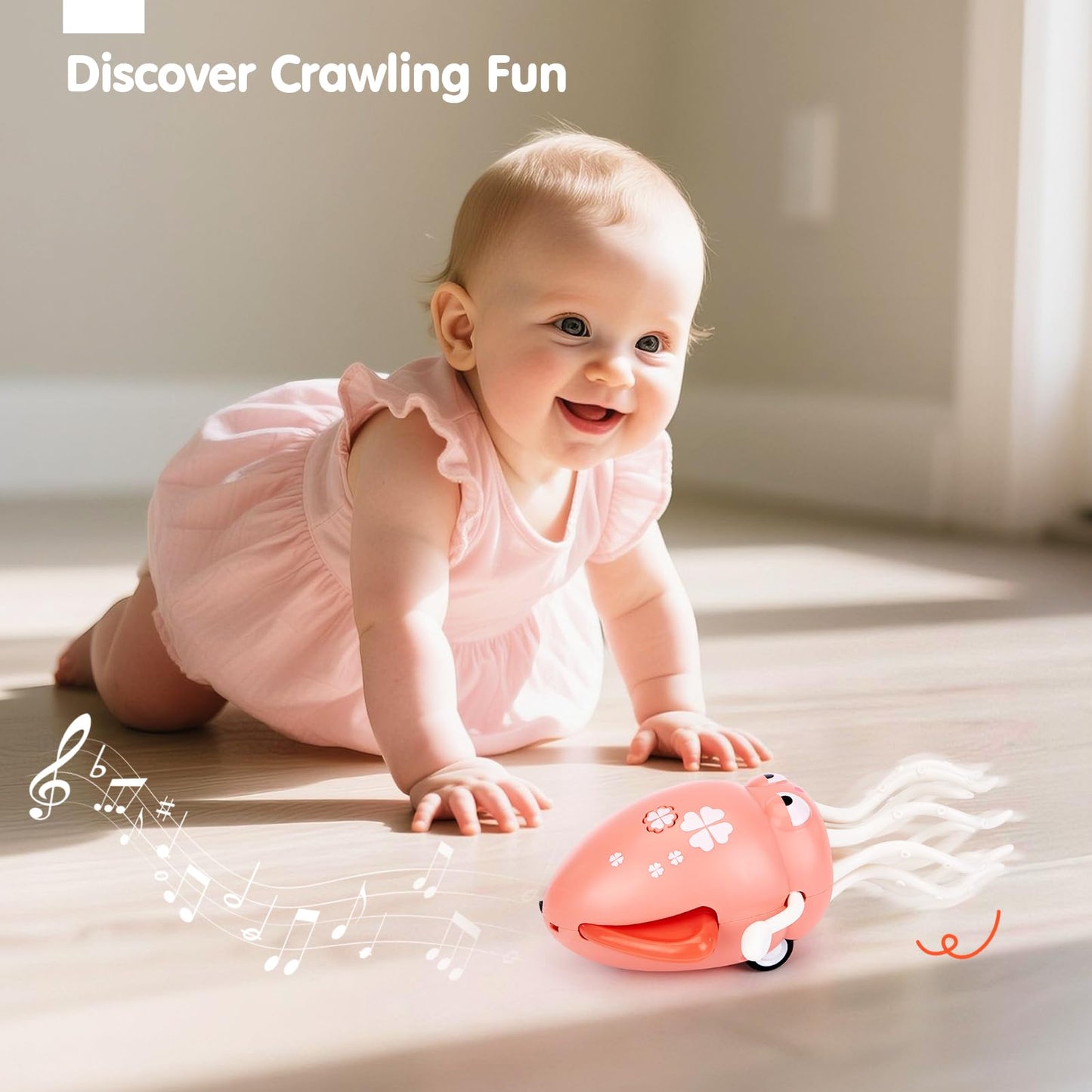 hahaland Baby Toys 6-12 Months - Fruits Vegetables Garden Plant Plush and Dancing Squid Toy - Tummy Time Toys, Crawling Toys, Wiggling Musical Standing Toy