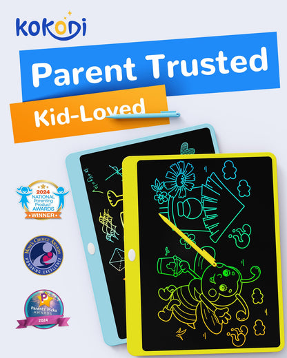 KOKODI LCD Writing Tablet, 16 Inch Colorful Toddler Doodle Board Drawing Tablet, Erasable Reusable Electronic Drawing Pads, Educational and Learning Toy for 3-6 Years Old Boy and Girls(Yellow)