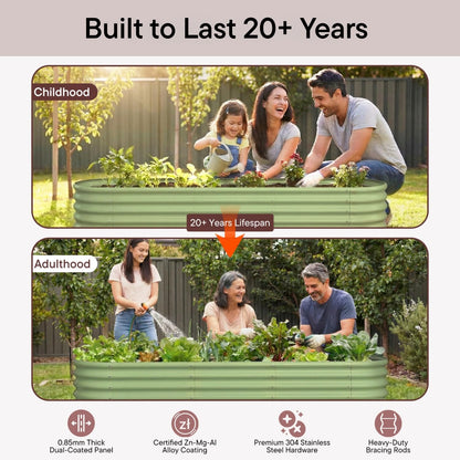Annoell 8x2x1.5 ft Galvanized Raised Garden Bed, 18" Tall Planter for Outdoor Plants, Metal Raised Flower Bed for Herb Fruit Vegetable, Modular Garden Planter for Outside Backyard & Patio - Moss Green