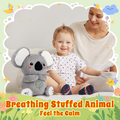 BRICHOEE Breathing Stuffed Animal, Soothing Koala Stuffed Animal with Moving Ears, Breathing Motion, Calming Sound and Light for Baby Sleep Companion Portable Plush Toy Gifts for Kids Newborns
