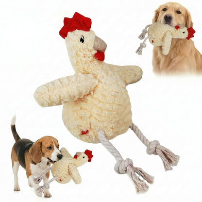 Paw-FECT Piece Soft Plush Chicken Dog Toy, with Sqeaking Sound, Durable Rope Feet, and Crinkle Wings, Emotional Support Companion Chew Toy, Great for All Breeds of Dogs