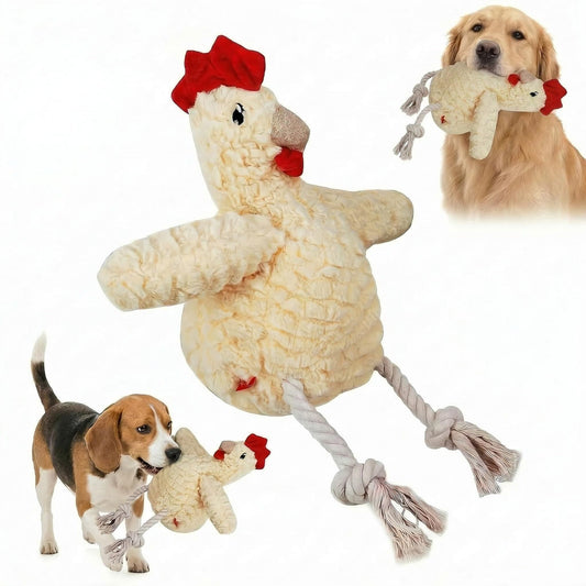 Paw-FECT Piece Soft Plush Chicken Dog Toy, with Sqeaking Sound, Durable Rope Feet, and Crinkle Wings, Emotional Support Companion Chew Toy, Great for All Breeds of Dogs