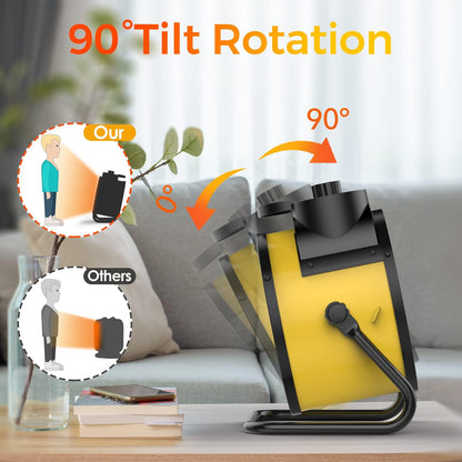 1500W Electric Space Heater with 90 Adjustable Angle, Overheat Protection, Heater for Garage, Office, Indoor Use (Yellow)