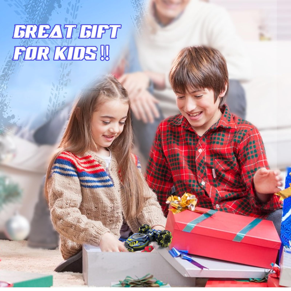XUERENTECH Gesture Sensing RC Stunt Car Toys for Boys Girls 6-12, 4WD Drift Hand Controlled Car Offroad 360° Rotation with Lights Music for Kids Age 7 9 10 11 12 Years Old Birthday Xmas Gifts