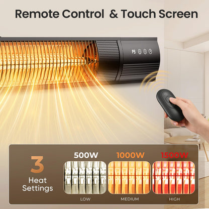 YESERLl Electric Patio Heater with Remote Control- 1500w Outdoor Heater Fast Heating with 3 Power Setting, WallMounted Carbon Infrared Heater Quiet - IP55 Waterproof and 24H Timer for Snow Outdoor
