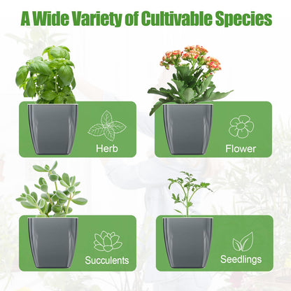 Oliz 4 Pack Self Watering Pots 4-inch Decorative Flower Planters for Indoor Plants Modern Square planters for Small Plants Window Sill Planters for Succulents, African Violets, Herbs(Sliver Black)