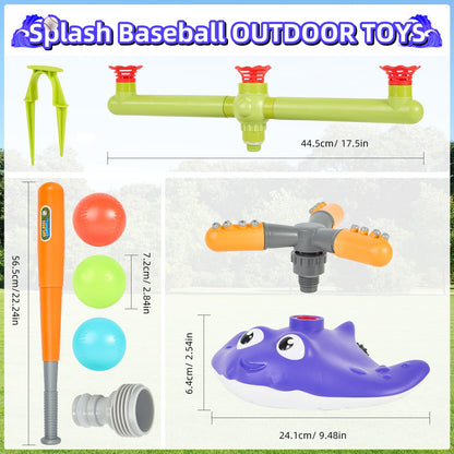PWSOMJ 2-in-1 Water Sprinkler Baseball Toy Set for Kids, Summer Outdoor Water Game with 2 Sprinkler Heads, 360° Rotating Sprinkler for Backyard Summer Fun