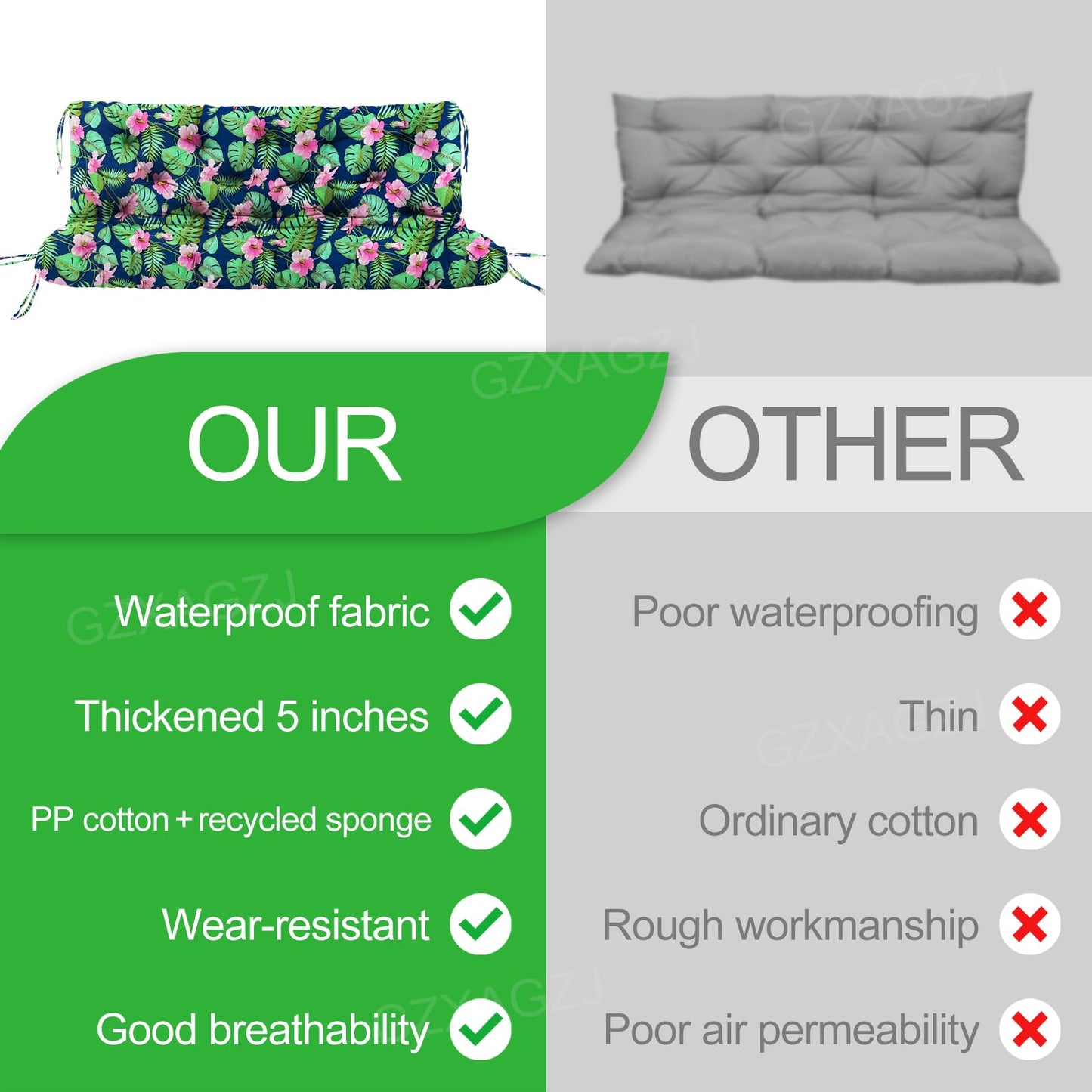 GZXAGZJ Porch Swing Cushions 70x40 inch Waterproof Outdoor Swing Cushions with Backrest and Ties Thicken 5" Swing Cushion for Outdoor Furniture Garden Lawn Patio Backyard (Rainforest Pattern)