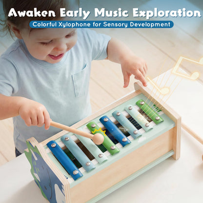 Lehoo Castle Baby Montessori Toys for 1 2 Year Old, Wooden Hammering Pounding Toy with Xylophone, Educational Learning Activities for 1 2 3 Year Old Boys First Christmas Birthday Gifts - Dinosaur