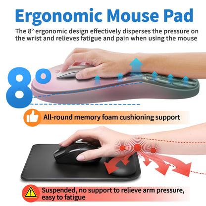 YIWEI Ergonomic Mouse Pad with Wrist Rest - Comfortable Office Mousepad with Memory Foam Wrist Support for Carpal Tunnel Relief, Mouse Pads with Non-Slip Base for Gaming and Home (Hummingbird)