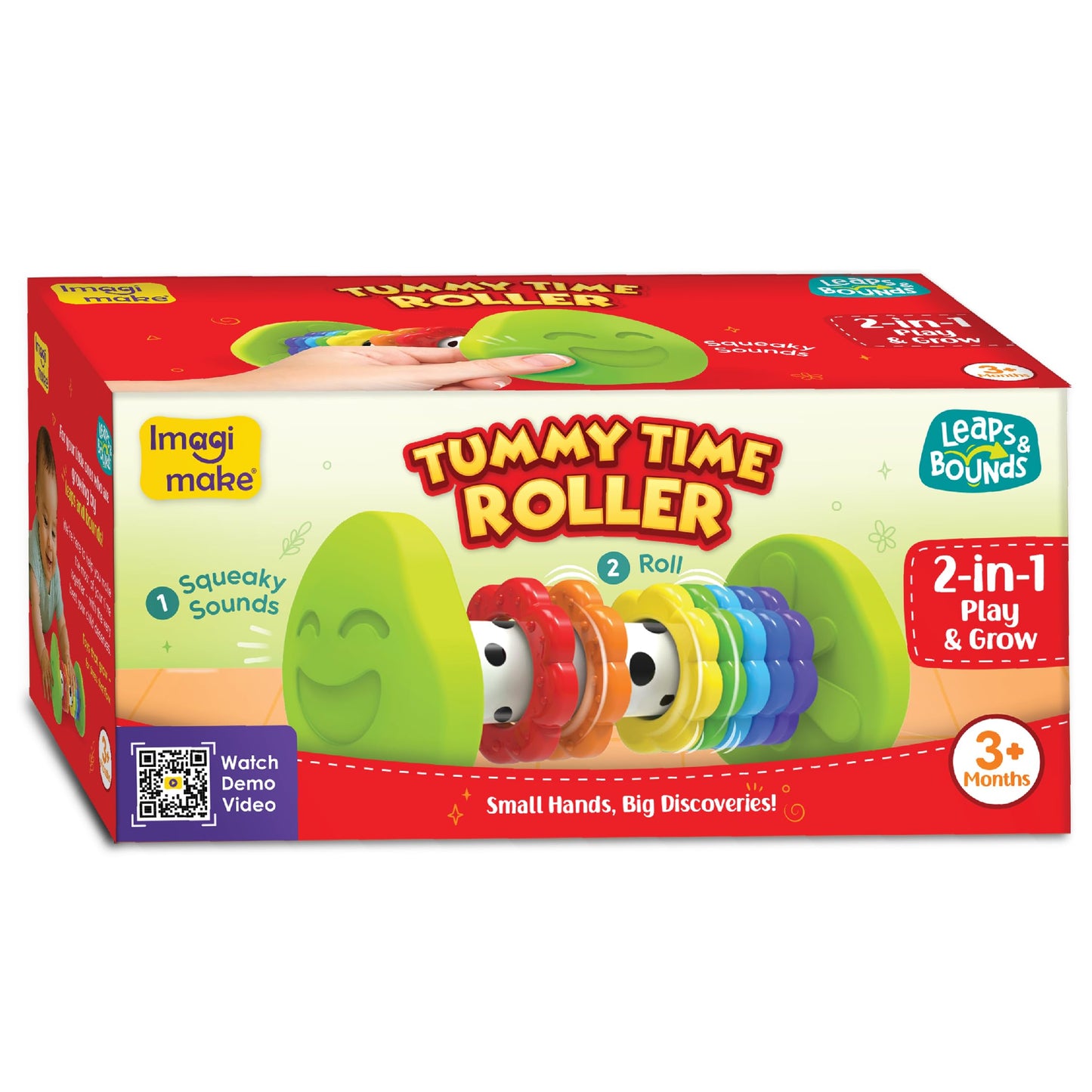 Imagimake Tummy Time Roller | Leaps & Bounds Baby Toys for 3+ Months | Early Learning Toy for Toddlers & Infants | 2-in-1 Play & Grow - Squeaky Sounds | Non-Toxic | Newborn Baby Gift for 3+ Months
