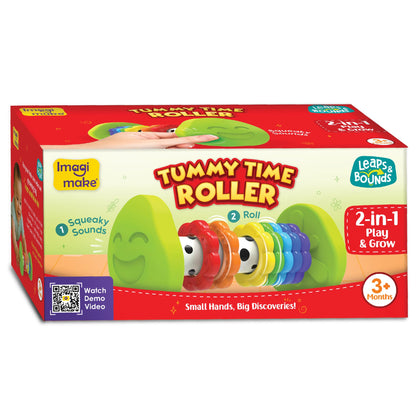 Imagimake Tummy Time Roller | Leaps & Bounds Baby Toys for 3+ Months | Early Learning Toy for Toddlers & Infants | 2-in-1 Play & Grow - Squeaky Sounds | Non-Toxic | Newborn Baby Gift for 3+ Months