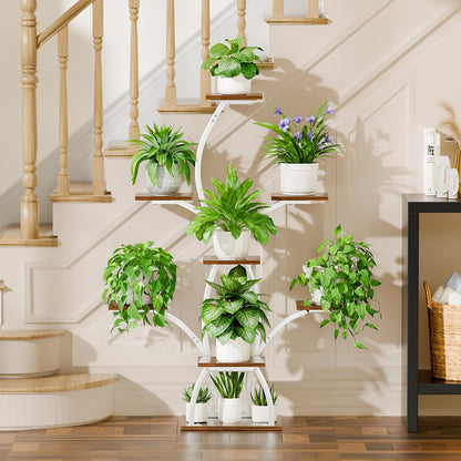 Plant Stand Indoor with Grow Lights, 6 Tiered Plant Shelf Indoor, 50" Corner Plant Stands for Indoor Plants, Lighted Tree-Shaped Plant Holder, Tall Flower Display Rack for Living Room, Patio（White)