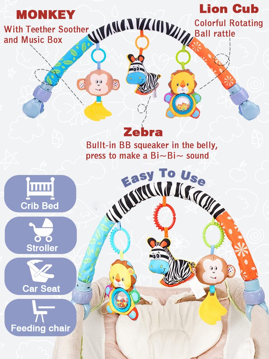 Pau1Hami1ton Baby Stroller Arch Toys, Car Seat Toys,Bouncer Toy Bar/Mobile for Bassinet,Adjustable Baby Hanging Toys Fit for Crib Bed,Stroller,Car Seat Gifts.S-19(Zebra)