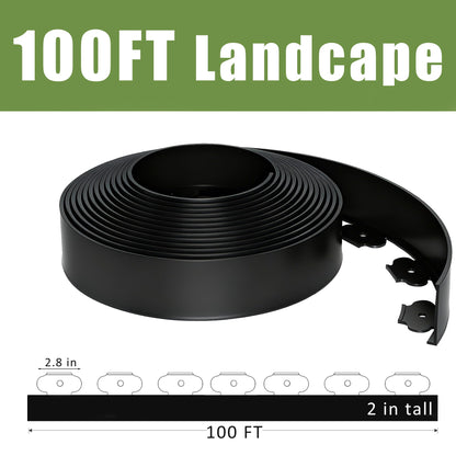WISD Landscape Edging 2 in x 100 ft with 150 Anchor Stakes, No Dig Garden Edging Border Flexible Plastic Weather-Resistant Lawn Edging Weed Control (Black, 100FT)