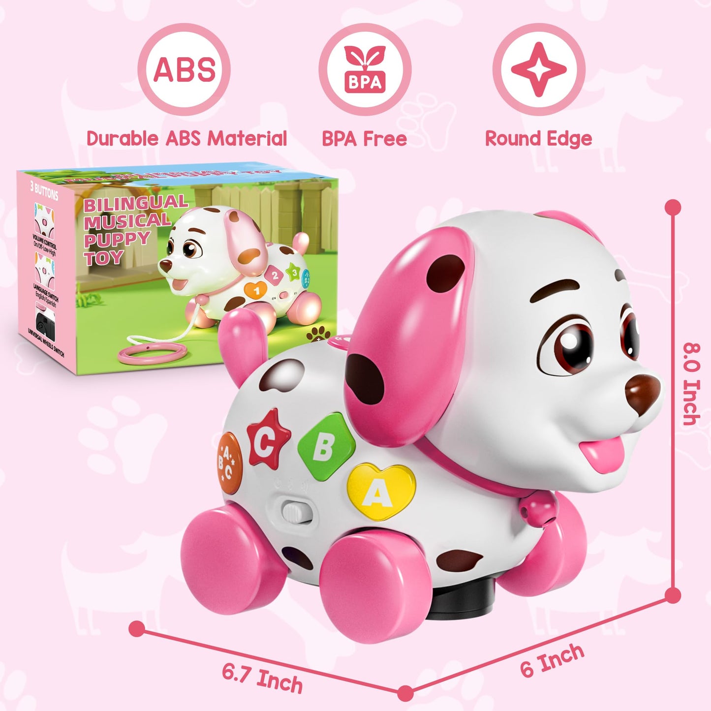 ToddlerCley Musical Puppy Toys for 1 Year Old Girl Gifts, 1st Birthday Gril Gift, Bilingual Baby Toy 6-12-18 Months, Learning Toy for 1 Year Old Boy Present with Sound Light