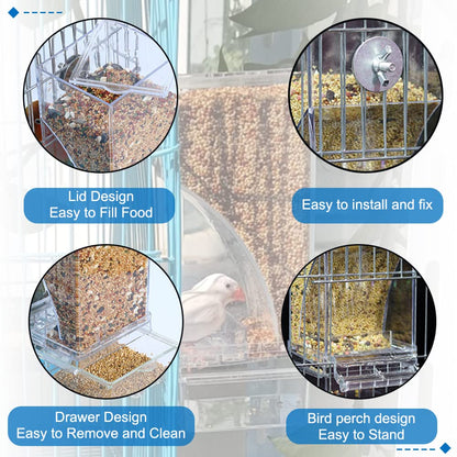 Hamiledyi No Mess Bird Feeders Automatic Parrot Feeder Drinker Acrylic Seed Food Container Parakeet Water Dispenser Cage Accessories for Lovebirds Budgies Canary Finch