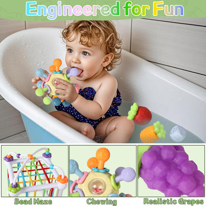 6-in-1 Montessori Baby Toys for 6-12-18 Months, Fun Infant Toys with Shape Sorter Sensory Bin, Stacking Rings, Bath Toys,Soft Fruit, Learning Developmental Toys Gifts for 1 2 3 Year Old Boys Girls