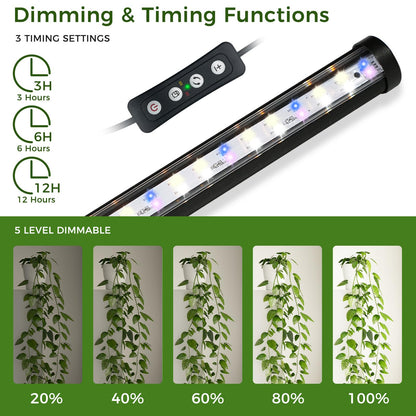 JarryStart Grow Lights for Indoor Plants with Timer, 192 LEDs 42W Vertical Full Spectrum Grow Light 65 Inch Standing Grow Lights 3 Light Modes 5-Level Dimmable Wide Coverage