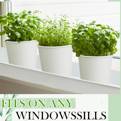FoldTier 2 Sets Herb Garden Planter Indoor Kit with Trey 10 Pcs Metal Windowsill Plant Pots with Drainage Holes Indoor Herb Planter with Marker and Labels for Home Outdoor Plants(White)