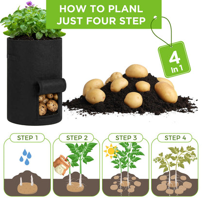 Yoojahow 4 Pack 30 Gallon Potato Grow Bags with Harvest Window, Durable Garden Planter Bags with Handles for Potatoes, Tomatoes, and Vegetables - Indoor & Outdoor Gardening Supplies (Black,Gray)