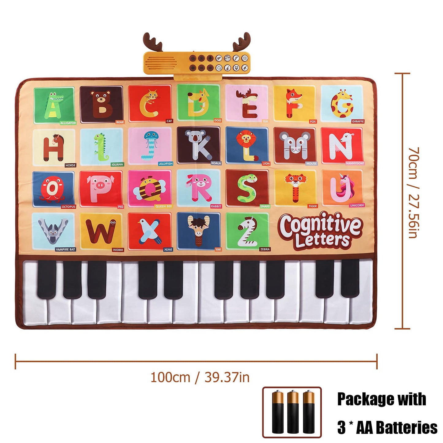 Bluejay Baby Piano Mat, Musical Keyboard Learning Toys with 26 Letters, Electronic Music Animal Touch Play Mat Toddler Toys Gifts for Boys and Girls 1 2 3 Year Old