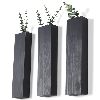 Wood Wall Planter Indoor, Farmhouse Wall Hanging Decor Pocket Planter Vase for Indoor Fake Plants Greenery,Dried Flowers, Wall Plant Holder (3, Black)